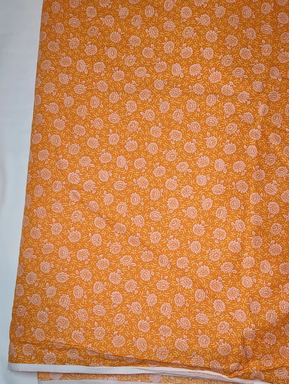 Fabric Orange White Flowers, Over 4 Yards, Sewing Quilting Crafting Cotton